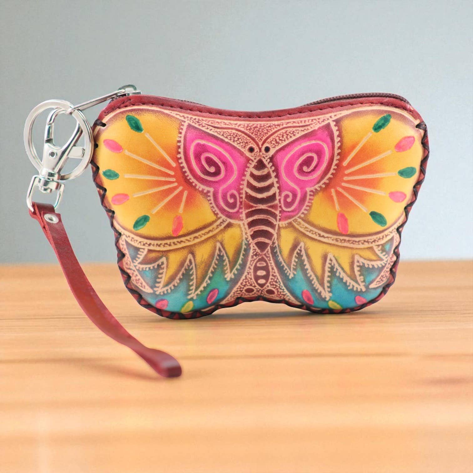 Sunflower Handmade leather inc - Wholesale Coin Purse - Women's - Handmade Leather Butterfly Coin Purse - T3051
