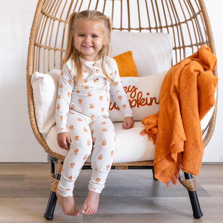 Orange Posie 2pc Bamboo Pajamas for Kids - Sizes Newborn & Up! for wholesale by Little Joy Co.