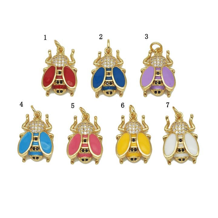 BestBeads&Beyond - Wholesale Individual Charm/Pendant - CZ Pave Enamel Bee Charm, inset charm, Sku#L645
