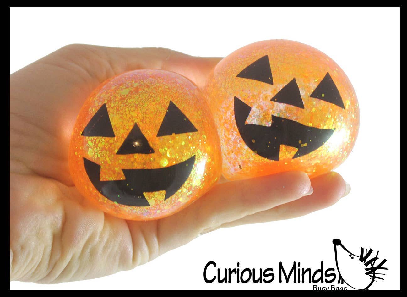 Curious Minds Toys - Vendita all'ingrosso Giocattolo squishy - Bambini e neonati - 1 pallina di zucchero a forma di zucca Jack o Lantern, spessa elasticizzata con colla e gel4