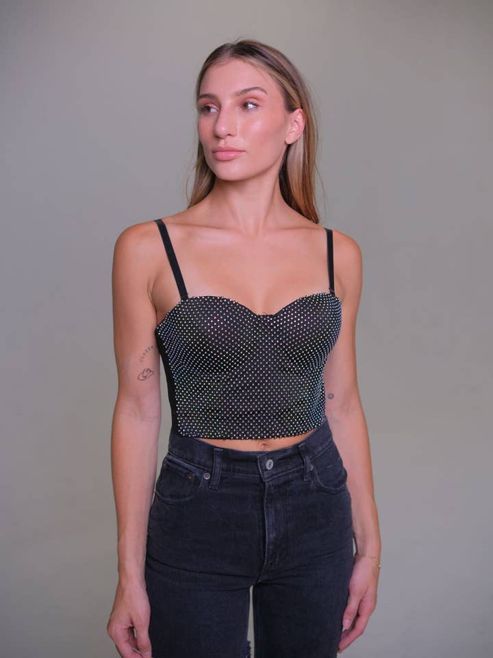NORA Rhinestone Mesh Bustier Top for wholesale by Da Veamor