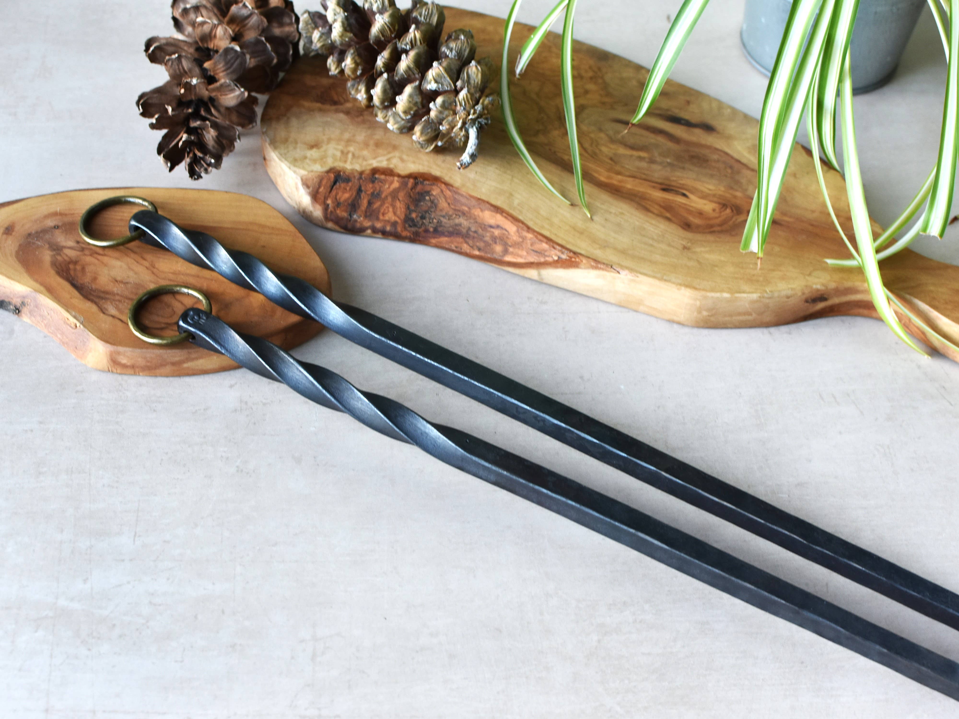 Coach House Forge – wholesale Fire pit – Handforged Iron 'Barley Twist' Poker with Bronze Hook Ring5