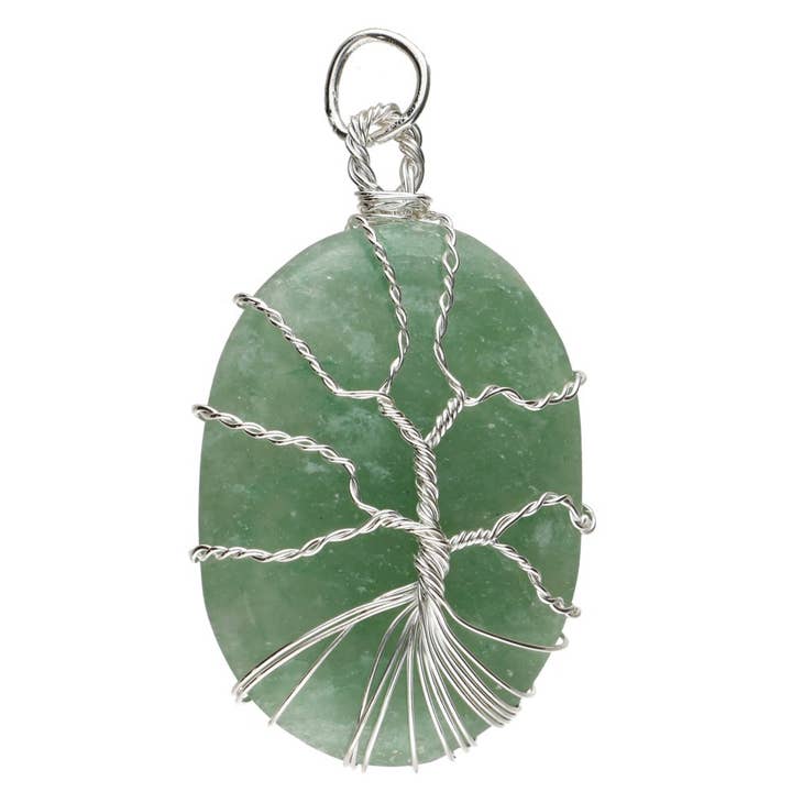 Green Quartz Tree of Life Pendant Rolled in Silver Plating for wholesale by Vives de la Cortada S.L