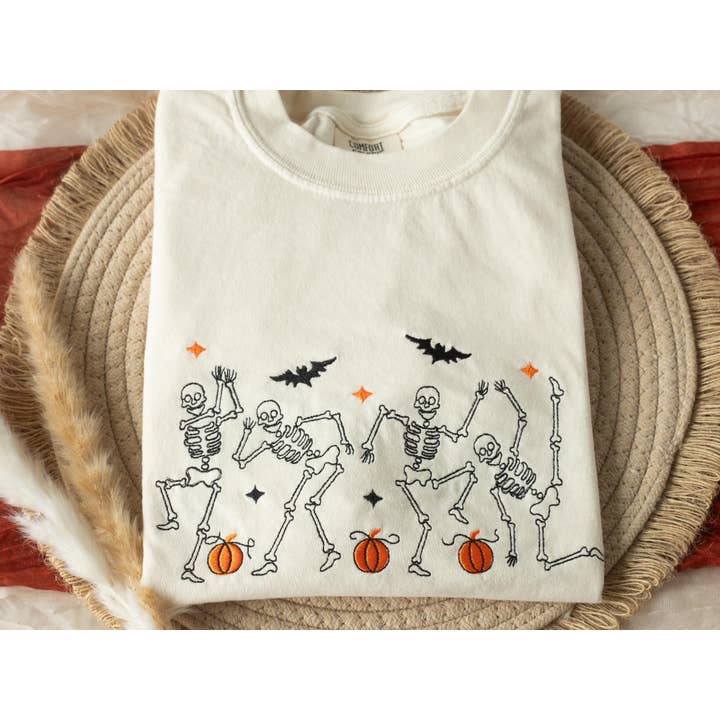 Nunu's Studio - Wholesale T-Shirt - Women's - Embroidered Dancing Skeleton Cowboy Ghost Tee6