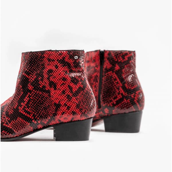 Club Cubano - Wholesale Chelsea Boots - Heren - ROMARIO Heren Leren Cubaanse Haklaarzen Python Rood5