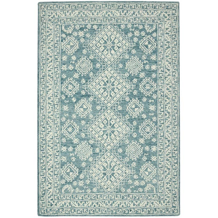 HomeRoots - Wholesale Area Rug - 2' X 3' Aqua And Ivory Wool Oriental Hand Hooked Area Rug