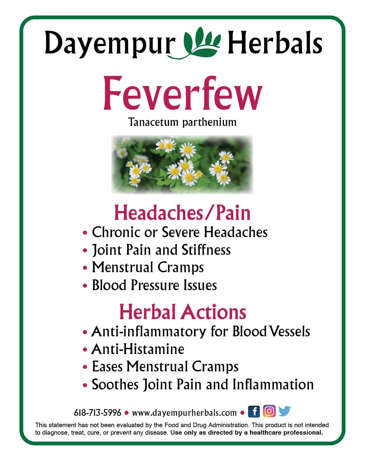 Dayempur Herbals - Wholesale Oral Supplement/Vitamin - Feverfew3