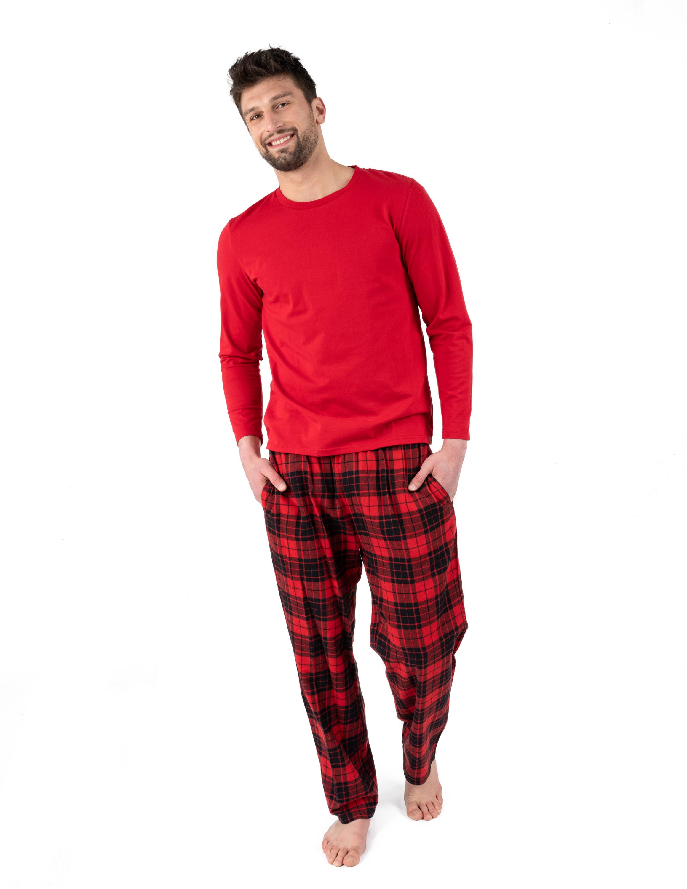 Leveret Pajamas - Wholesale Sleepwear Set - Men's - Mens Cotton Top & Flannel Pants Pajama Set6