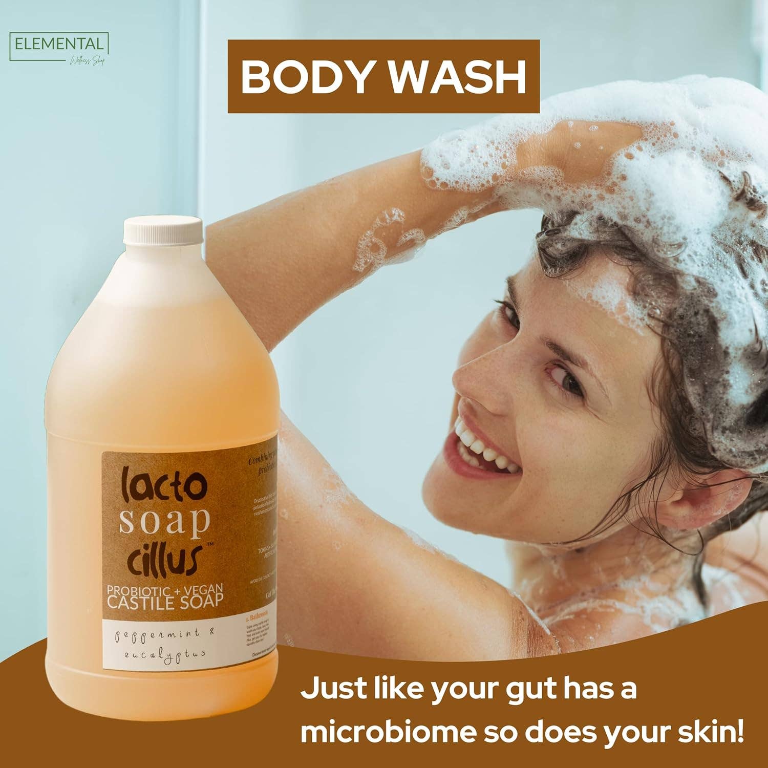 Elemental Wellness | Soap & Toxin-Free Living – wholesale Body wash/shower gel – Peppermint Castile Soap | Bulk Natural Castile Soap (64 oz)1