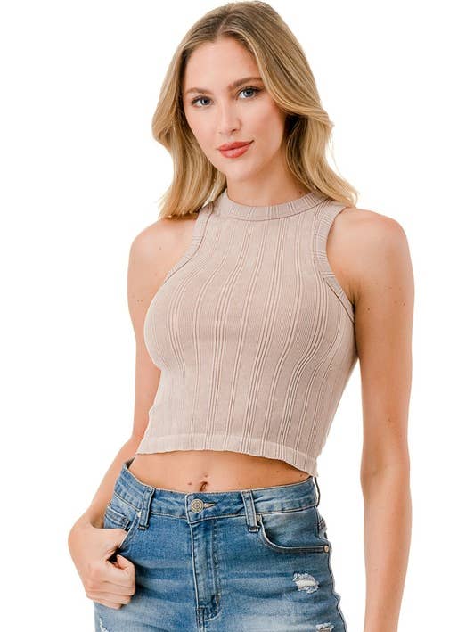 NT95MW MINERAL WASH RIB CROP TANK TOP for wholesale by MIO WHOLESALE