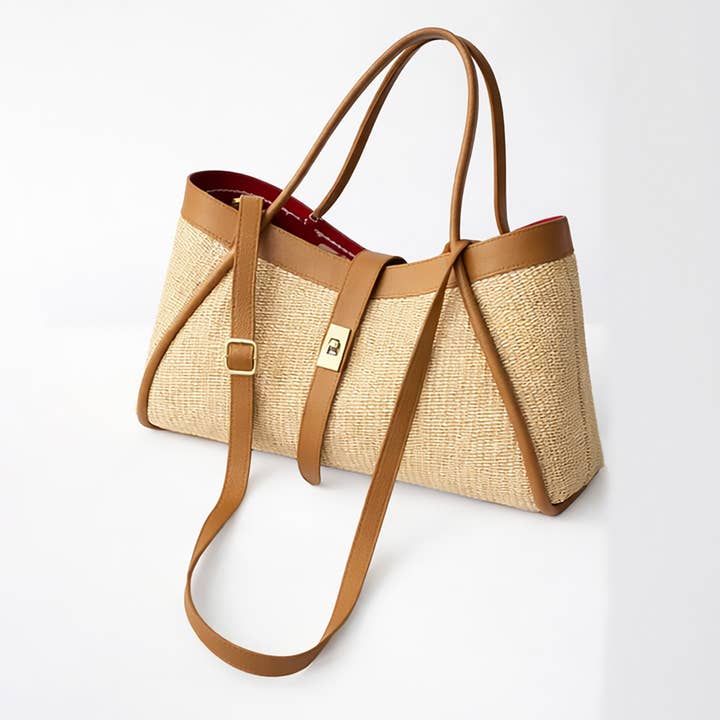LALI raffia- en leren tas voor wholesale door Justin Gregory Inc