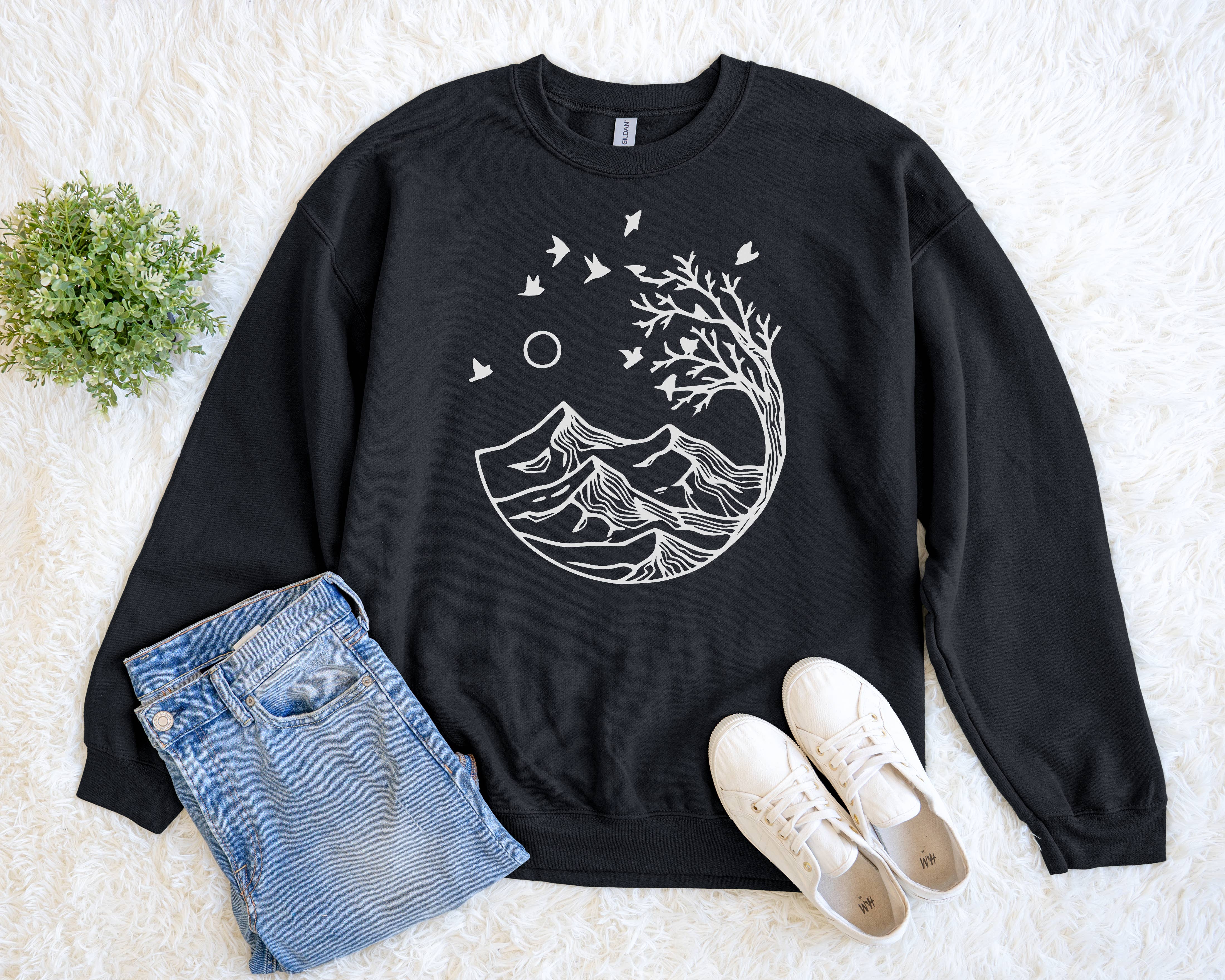 Gerdees - Wholesale Screen Printed T-Shirt - Women's - Blowing Mountain Circle, Outdoor mountains, Camping Crewneck2