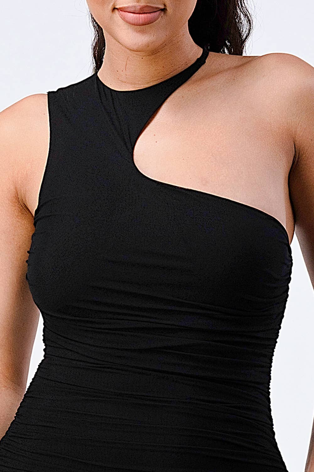 PRIVY - Vente Robe – femme - ROBE MOULANTE ASYMÉTRIQUE À FRONCES EN TRICOT LUX14