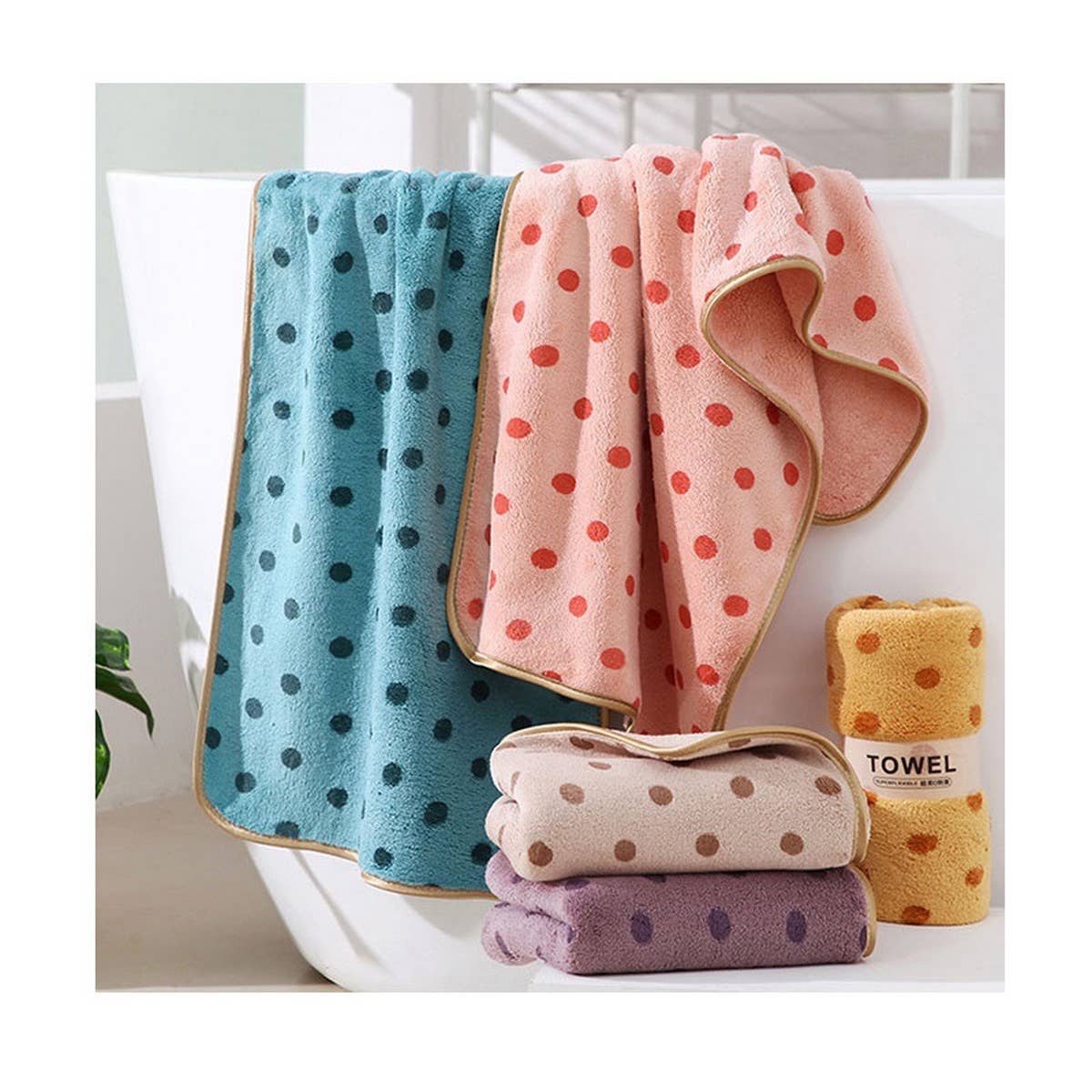 ACCITY - Wholesale Bath Towel - CORAL FLEECE POLKA DOT ABSORBENT FACE TOWEL_CWMM22677