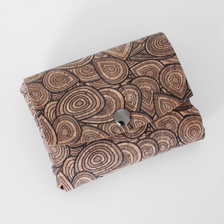 Snap Coin Pouch in Natural Black Print Cork for wholesale by nest PURE