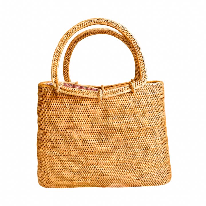 Resort Top Handle Rattan Tote for wholesale by The Artisan and Company