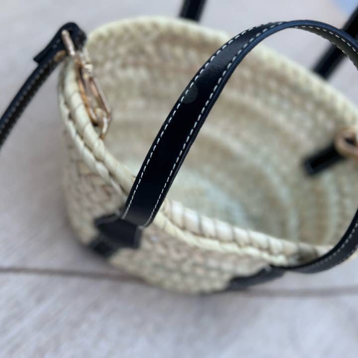 Monaco Luxe Leather Mini Basket Bag with Cross Body Strap for wholesale by Le Papillon Vert Ltd