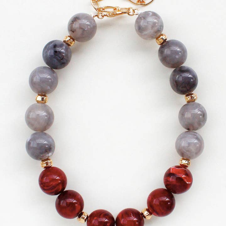 What's Hot – wholesale Beaded/pearl necklace – Large Natural Stone Maroon and Light Grey 16"-18" Necklace0