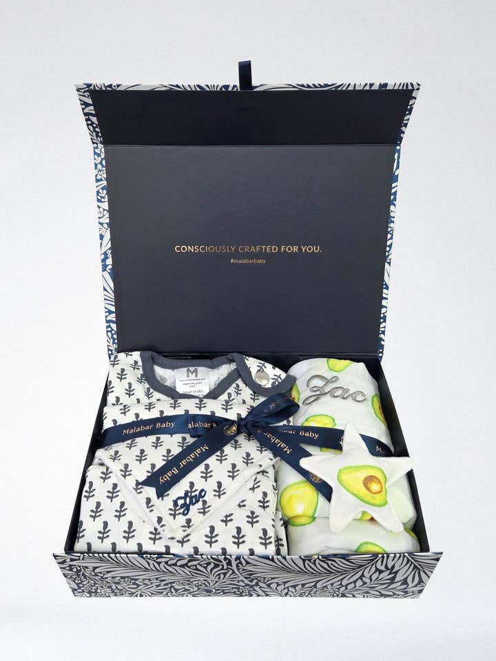 Conjunto de presentes orgânicos para bebês por atacado de MALABAR BABY, Consciously Crafted For You.