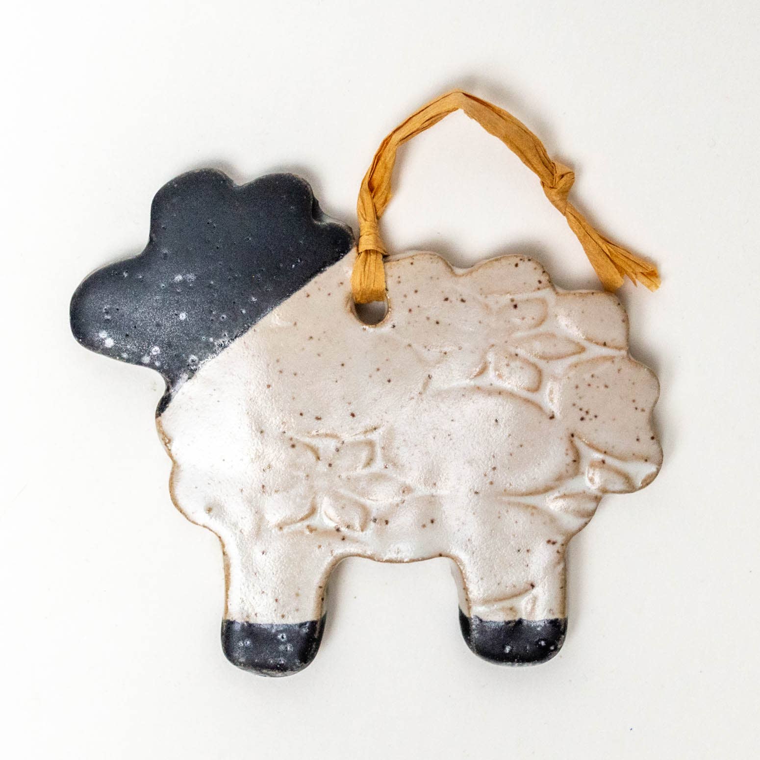White Squirrel Clayworks - Wholesale Ornament - Black & White Sheep Shape Handmade in Ohio Ceramic Ornaments
