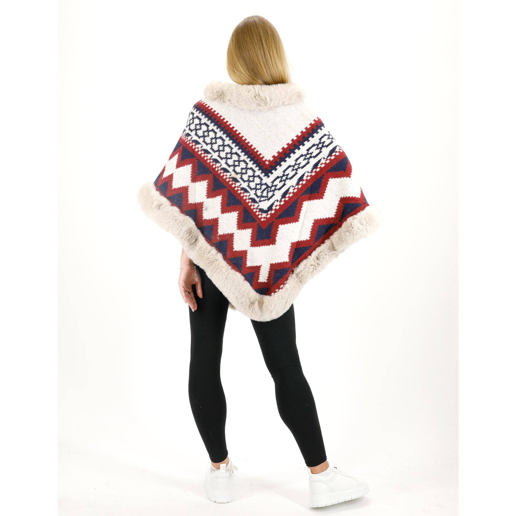 ASSORTED Zig Zag Pattern Faux Fur Poncho P4030 (12PC) for wholesale on Faire17