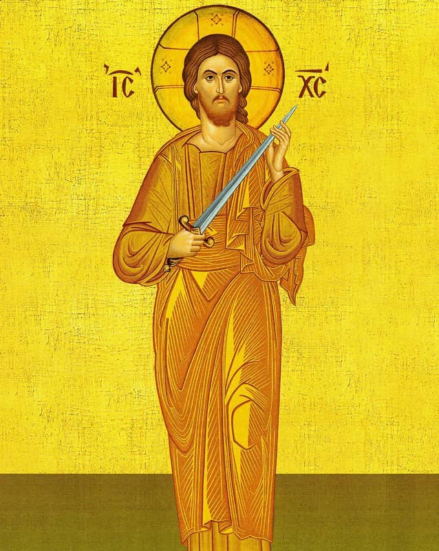 TheHolyArt - Wholesale Dimensionele/3D-muurkunst - Jezus Christus-icoon de zwaarddrager, handgemaakte Grieks-orthodoxe icoon van onze Heer, Byzantijnse kunstmuur op houten plaquette, religieus geschenk8