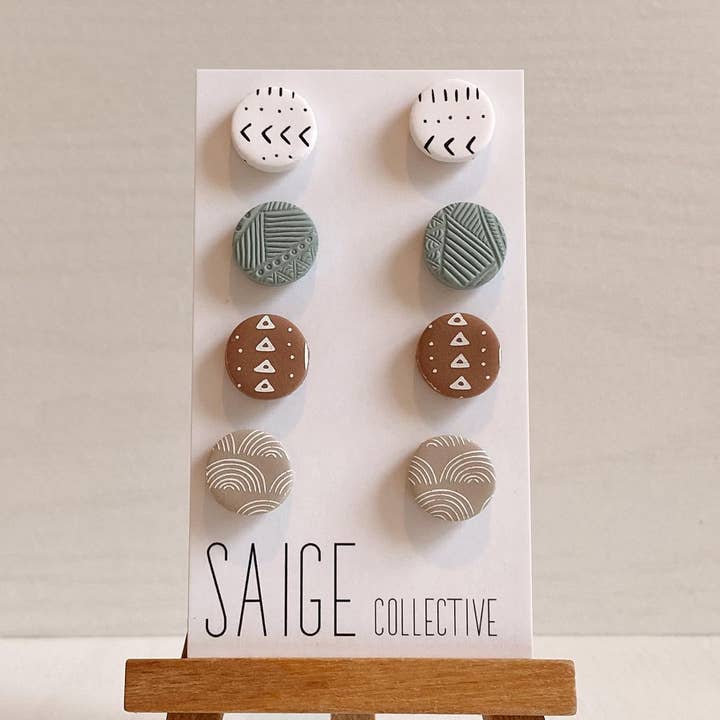 Saige Collective - Wholesale Jewelry Set - Coachella - Stud Pack Clay Earrings0