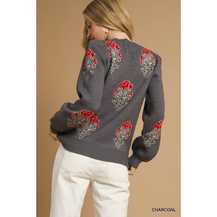 STYLE USA - Wholesale Tunic - Women's - Flower Stem Jacquard Sweater Top13