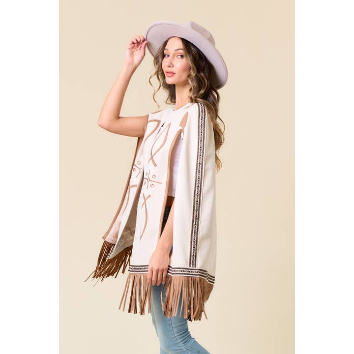 Saints & Hearts - Wholesale Cape - Women's - SIJ5386A CREAM FRINGED CAPE WITH EMBROIDERY7
