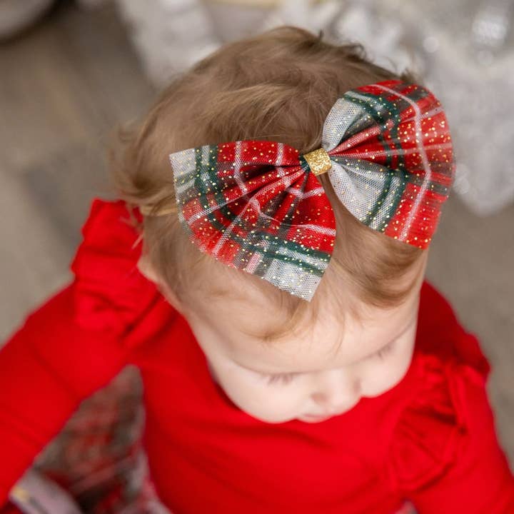 Sweet Wink - Wholesale Fashion Headband - Baby - Christmas Plaid Tulle Bow Baby Headband - Holiday Headband