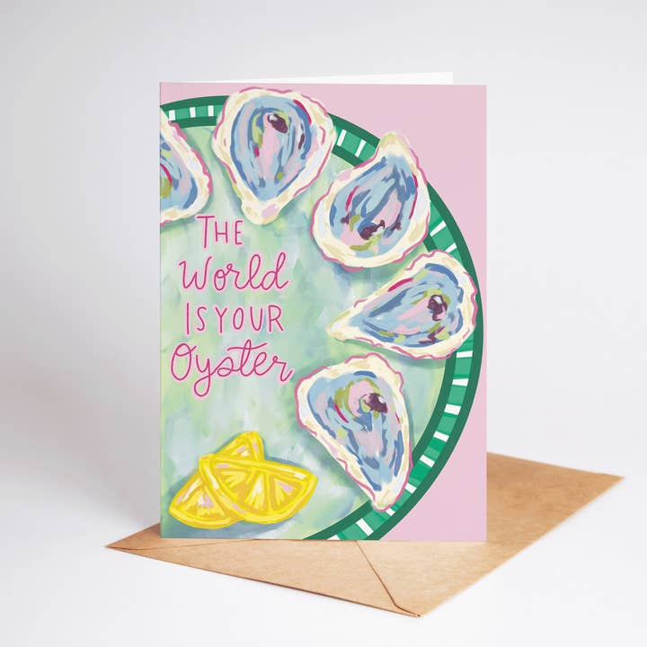The Shelley Society - Wholesale Congratulations Card - The World Is Your Oyster Beach Coastal Greeting Card2