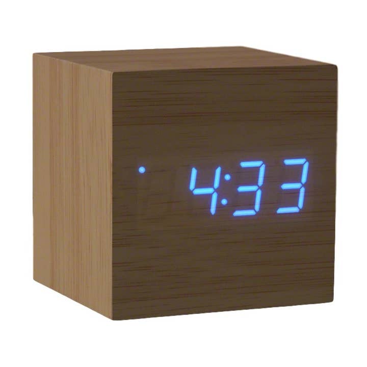 Blinkee.com, LLC - Wholesale Alarm Clock - Flashing Blue LED Wooden Cube Digital Alarm Clock with USB0