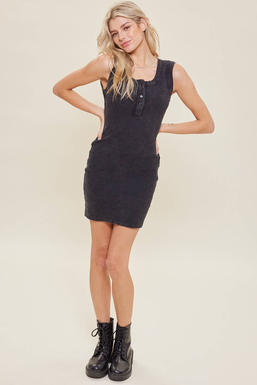 idem ditto - Wholesale Dress - Women's - RIBBED ACID WASH MINI TANK DRESS4