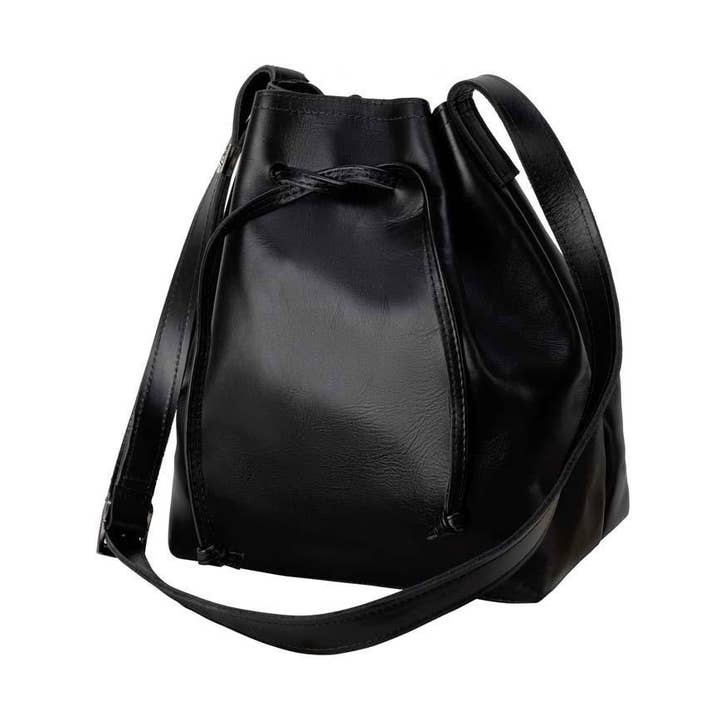 Sac seau en cuir | Noir pour la vente par Jerusalem Sandals