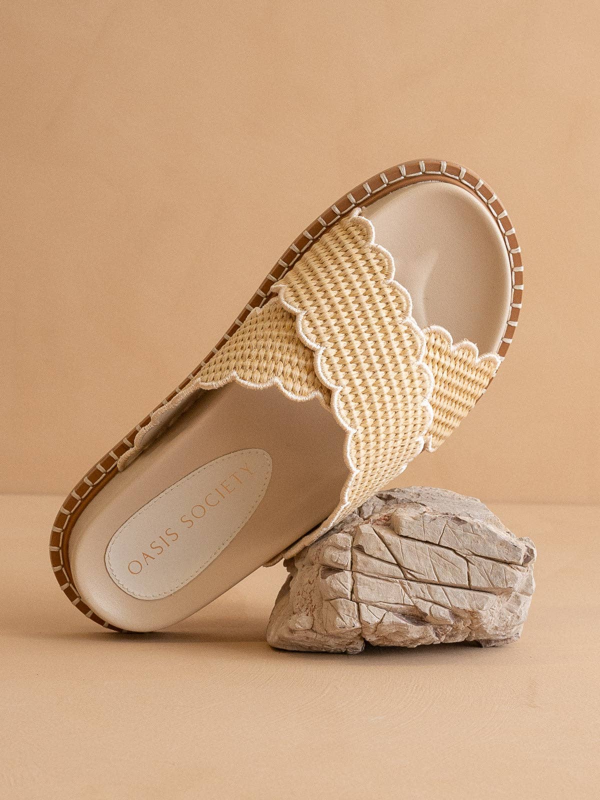 The Fabby | Beige Double Strap Raffia Slide for wholesale on Faire4