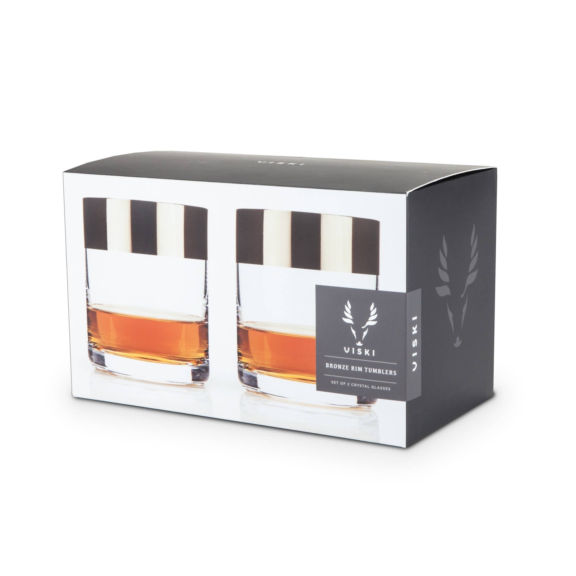 Viski - Wholesale Drinking Glass/Cup - Irving™ Bronze Rimmed Crystal Lowball Tumblers Set of 21