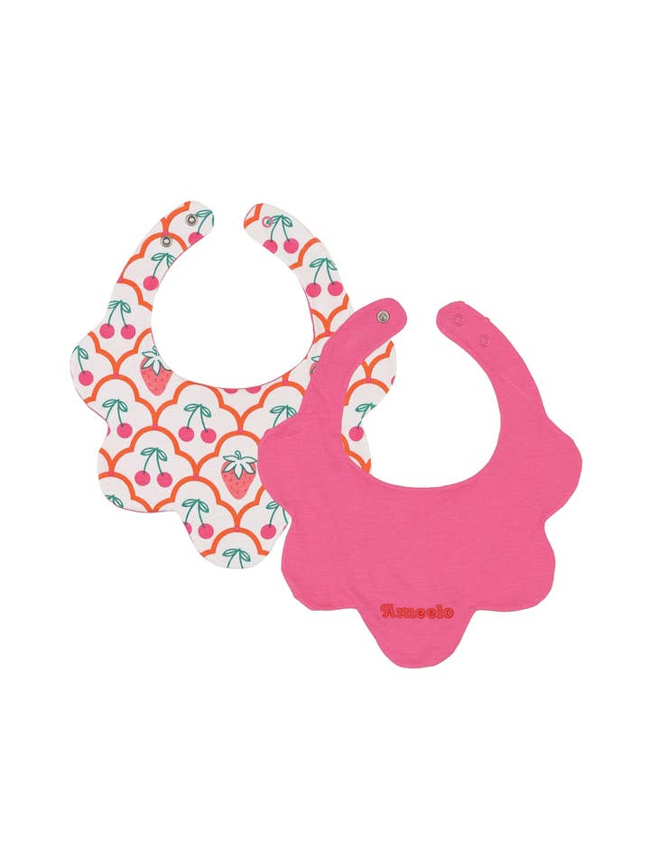 Bavoir réversible Jules - Cerise Baie & Rose pour la vente par Ameelo