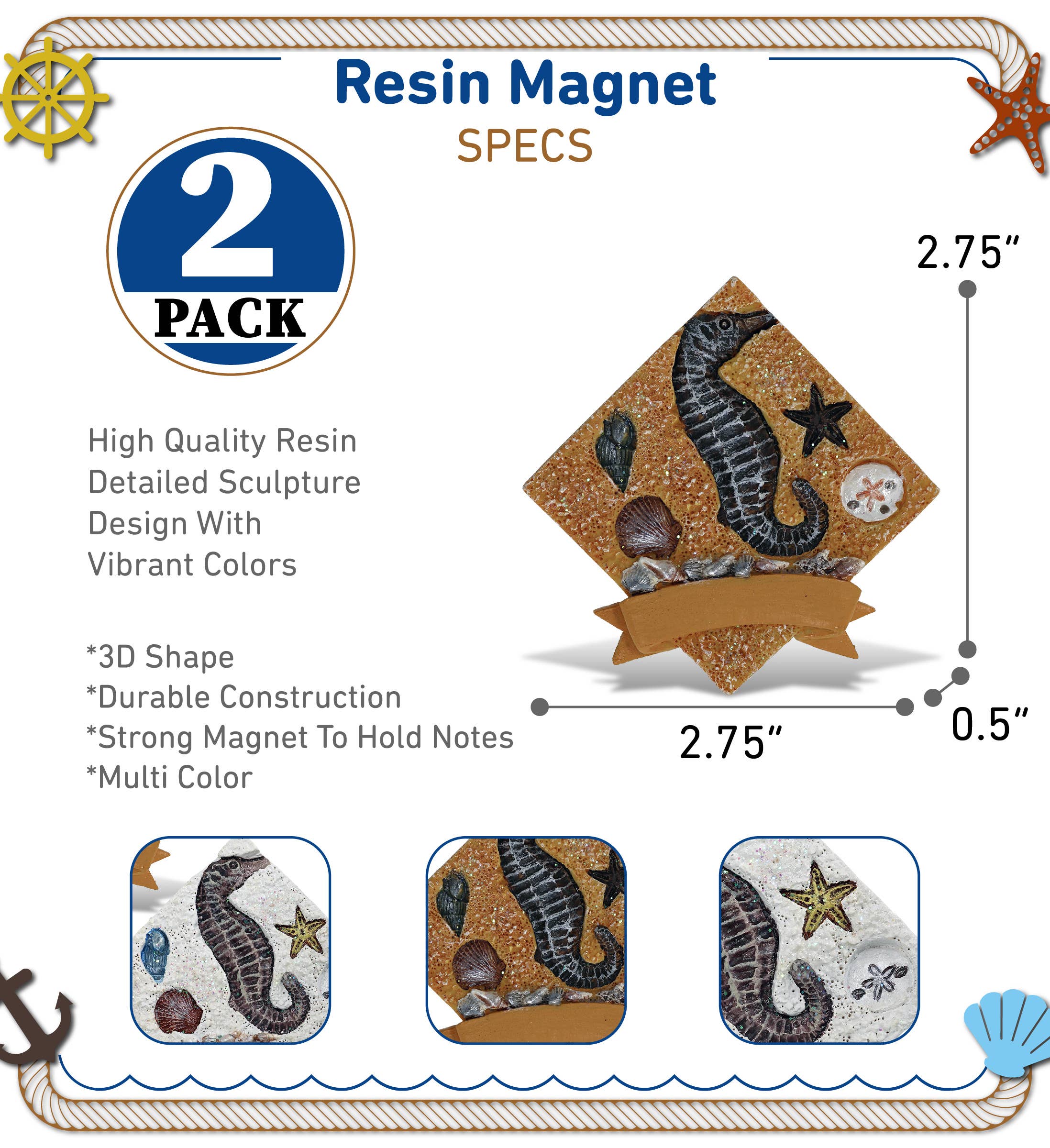 Cota Global - Vente Aimants - Aimant en résine - Carré de sable - Hippocampe2