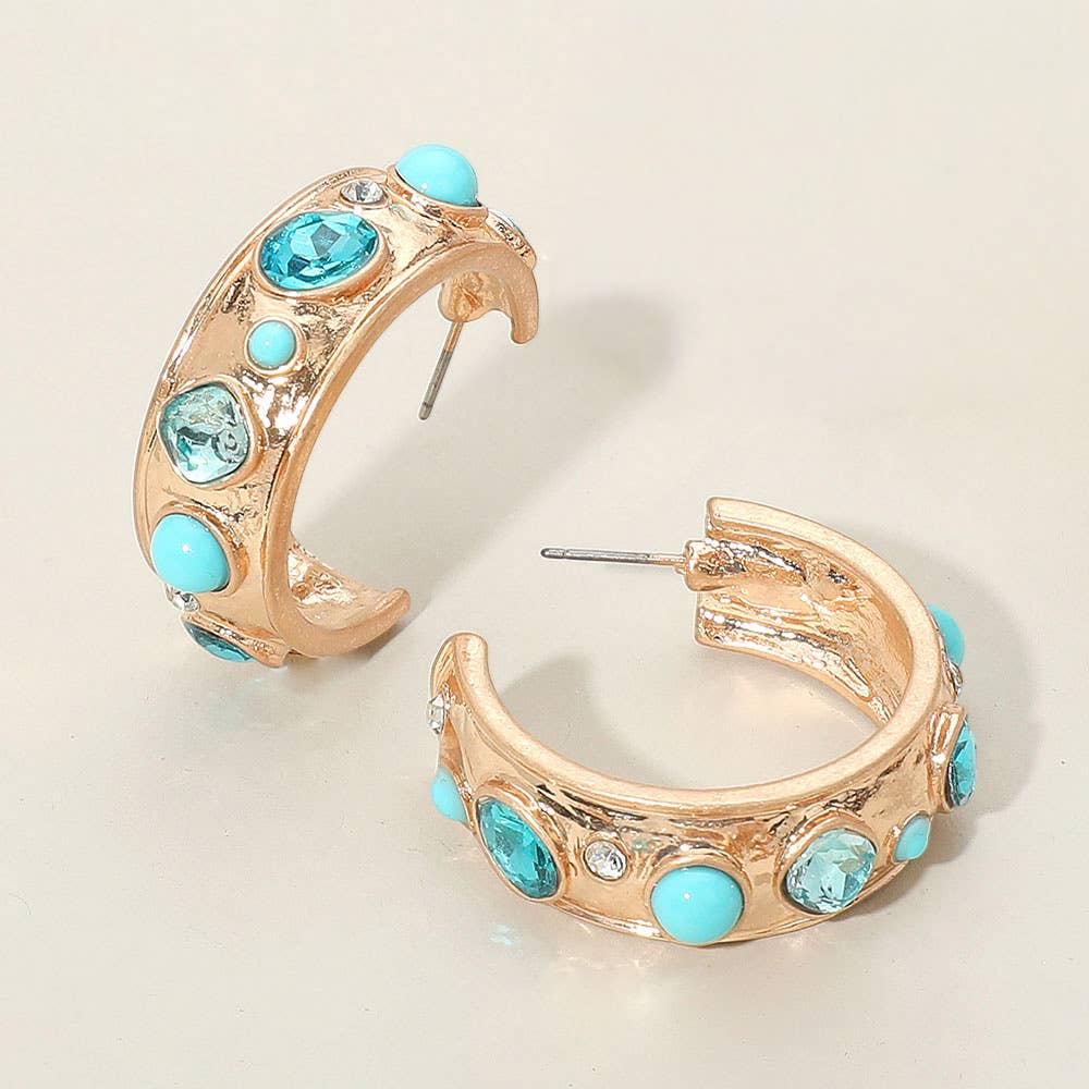 Sensibling Corp. - Wholesale Hoop Earrings - Mixed Stone Pearl Embellished Hoop Earrings5