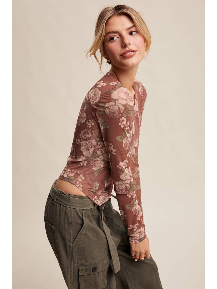 Listicle - Wholesale T-Shirt - Women's - Floral Mesh Long Sleeve Layering Top30