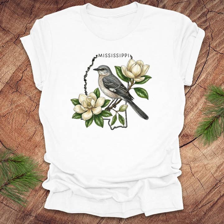 Mississippi State Bird Mockingbird Tee for wholesale by Wandering Owl Adventure Co.