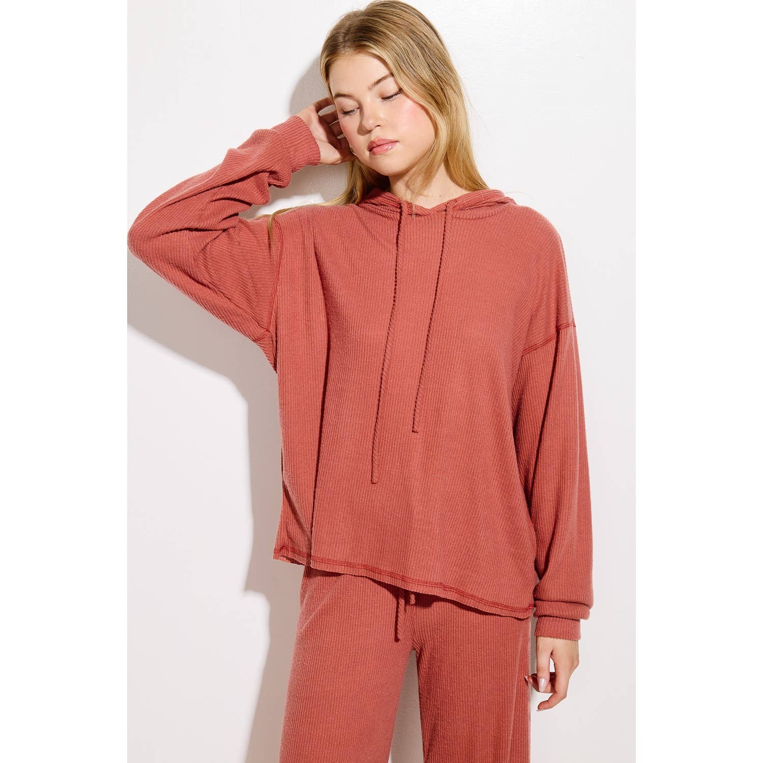 Phil Love - Wholesale Top & Pant Set (NOT Loungewear) - Women's - Solid Ribbed Hoodie Loungewear Set2