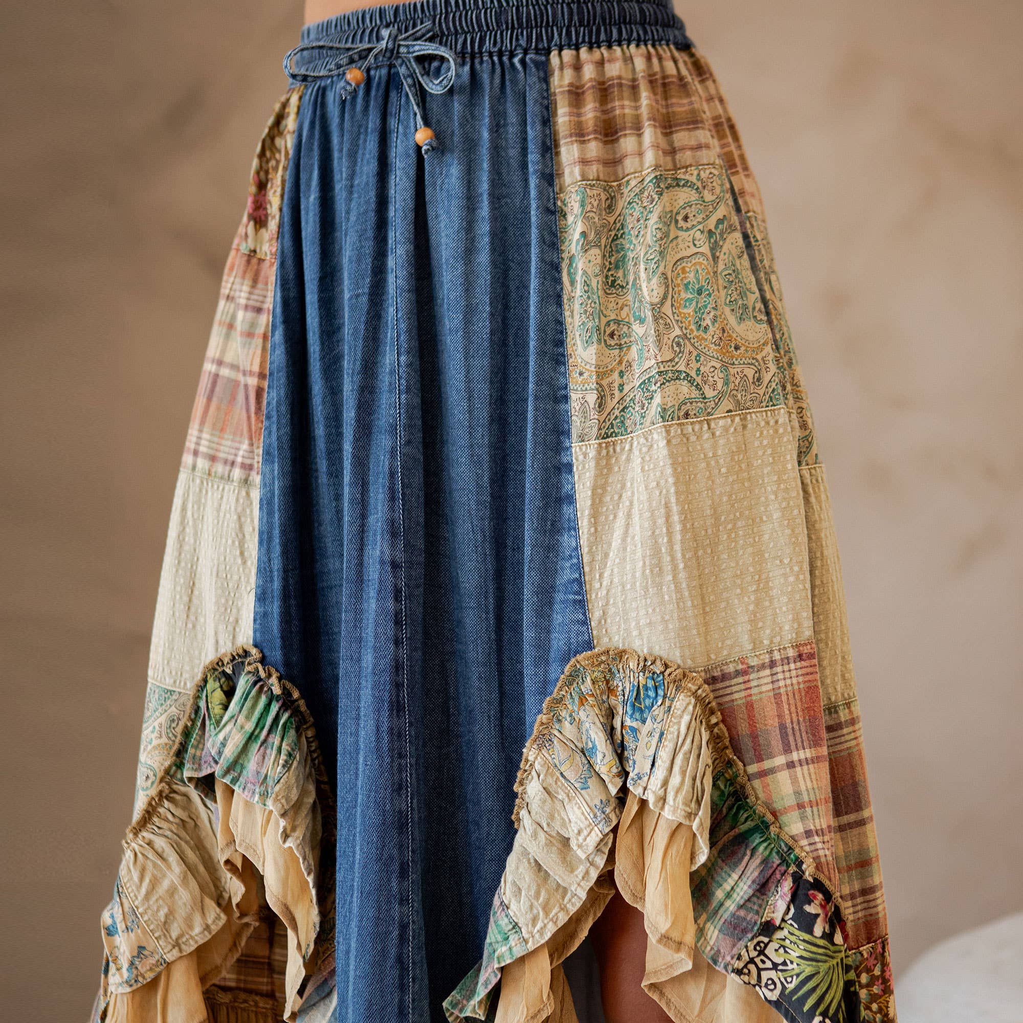 Young Threads - Wholesale Skirt - Women's - Western Boho Chic: Patchwork Midi Skirt 4
