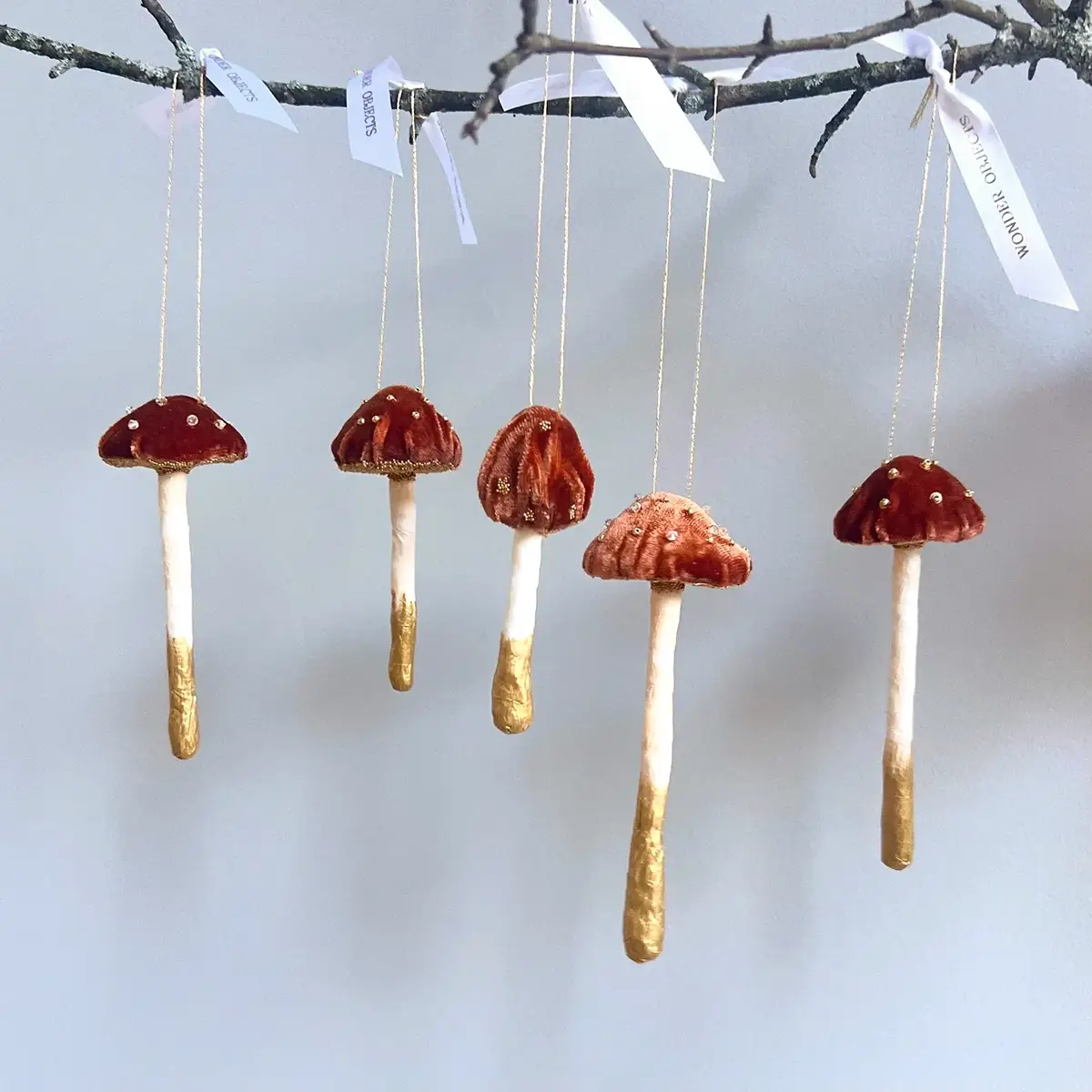 Wonder Objects - Wholesale Ornament - Sienna Velvet Mushroom Ornaments with Crystals and Beads1