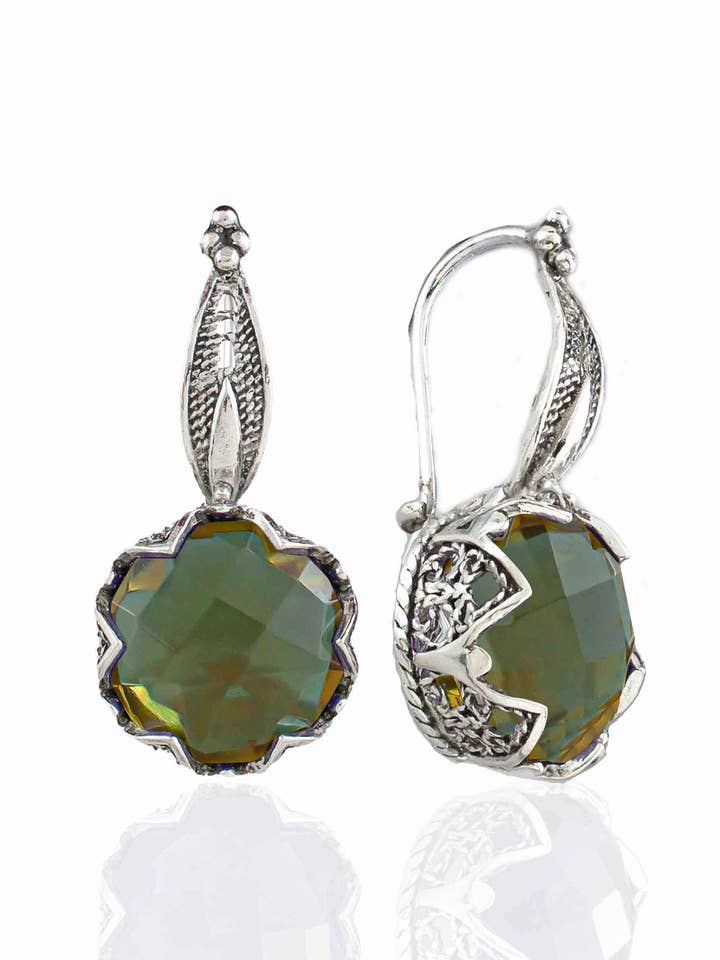 Sterling Silver Filigree Art Alexandrite Lotus Drop Earrings for wholesale by Filigranist Jewelry
