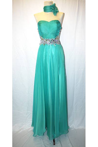 Chicas - Wholesale Gown - Women's - Long Ruched Chiffon Dress With Jewel Rhinestones C550312