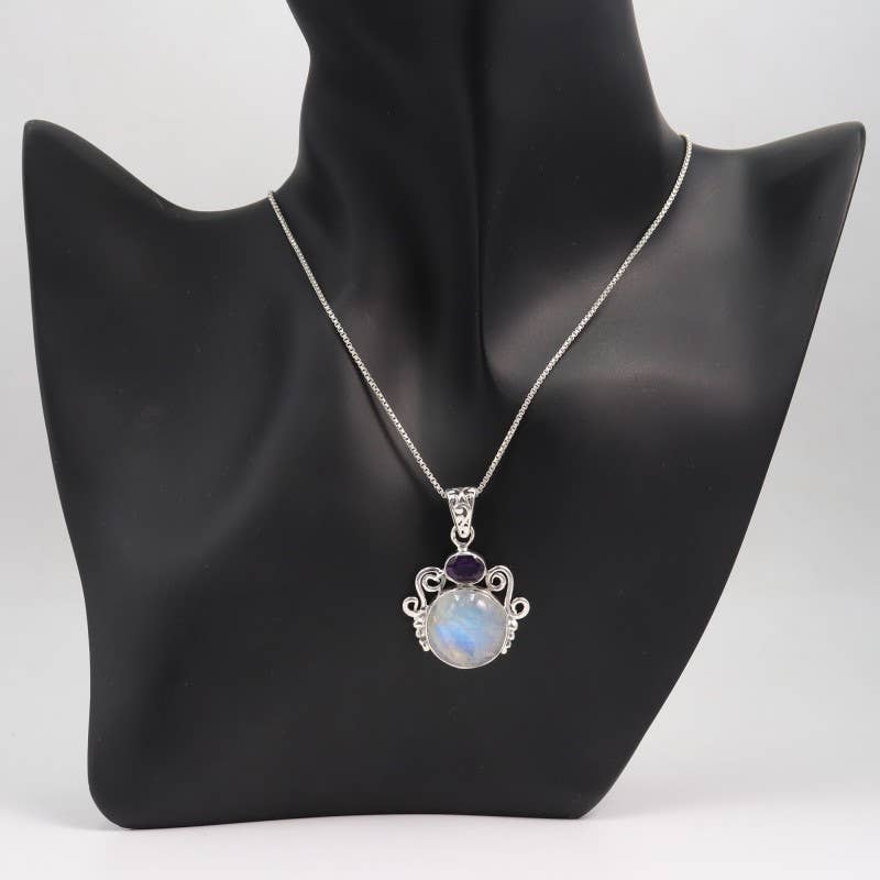 Jay Jools - Wholesale Pendant/Charm Necklace - Rainbow Moonstone Chain Pendant 925 Sterling Silver Jewelry1