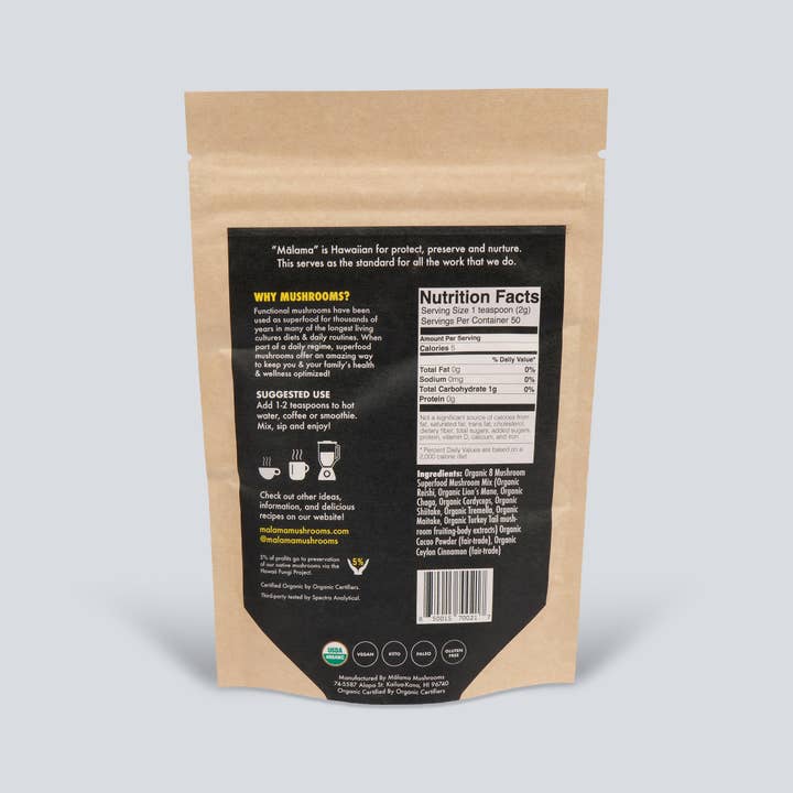Malama Mushrooms - Wholesale Hot Cocoa Mix/Kit - 8 Mushroom Cacao Mix - 3.5 oz Organic1