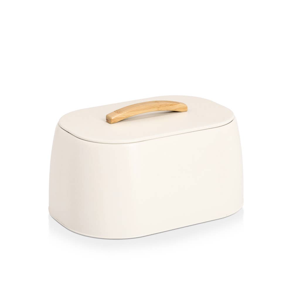 mousse Bread box, metal/rubberwood, cream for wholesale on Faire0