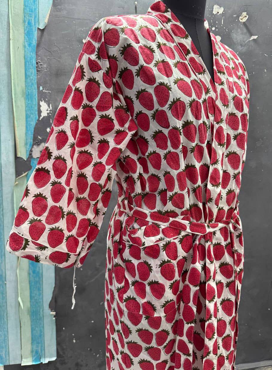 bhavnas boutique – wholesale Robe – Women's – Cotton Vintage Woman's Block Print Kimono Nomad Bloom Robes 0